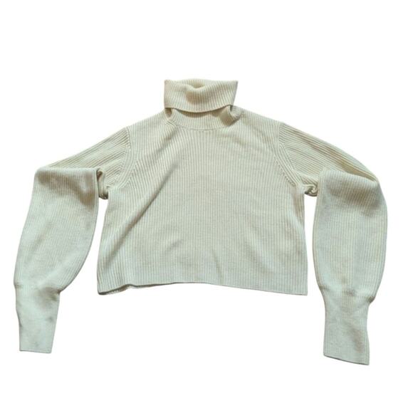 Aritzia Wilfred Pale Yellow Cropped Merino Wool Turtleneck Sweater Size XS - Picture 3 of 7